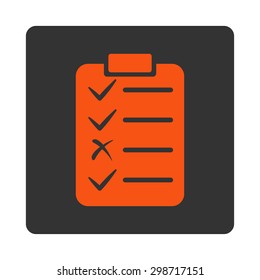 Task List icon from Commerce Buttons OverColor Set. Vector style is orange and gray colors, flat square rounded button, white background.
