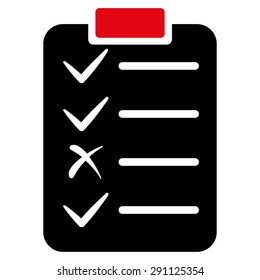 Task List icon from Commerce Set. Vector style: bicolor flat symbol, intensive red and black colors, rounded angles, white background.