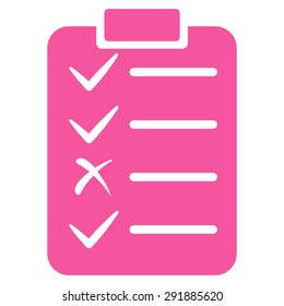 Task List icon from Commerce Set. Vector style: flat symbol, pink color, rounded angles, white background.