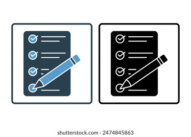 Icono de lista de tareas. Icono relacionado con el Plan de acción. Adecuado para Sitio web, App, interfaces de usuario, imprimible, etc. Estilo de icono sólido. Diseño de Vector simple editable