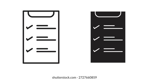 Auflistung von Tasklisten-Symbolen. Dünne lineare und schwarze flache Symbole