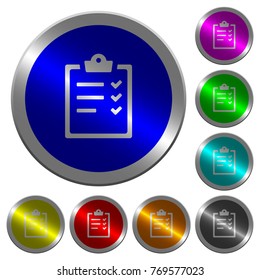 Task list icons on round luminous coin-like color steel buttons