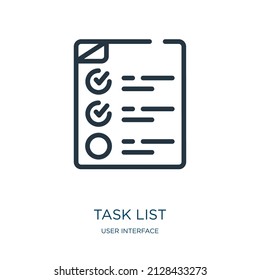 task list thin line icon. office, list linear icons from user interface concept isolated outline sign. Vector illustration symbol element for web design and apps.