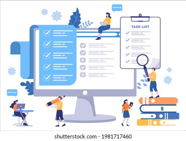 Task List Vector Illustration To Do list Time Management, Work Planning or Organization of Daily Goals. Landing Page Template 