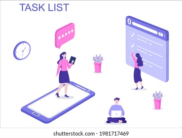Task List Vector Illustration To Do list Time Management, Work Planning or Organization of Daily Goals. Landing Page Template 