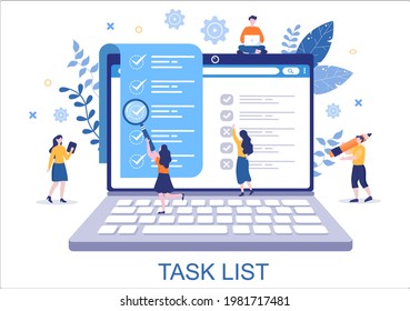 Task List Vector Illustration To Do list Time Management, Work Planning or Organization of Daily Goals. Landing Page Template 