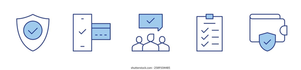 task list, wallet, trust, online payment, agreement. Checkmark Icon vector illustration. Line Duotone style. Editable stroke.