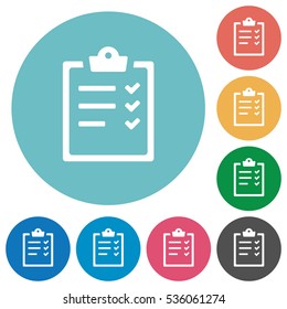 Task list white flat icons on color rounded square backgrounds