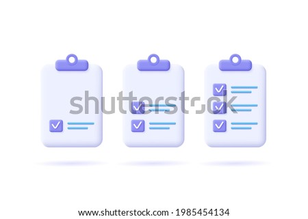 Task management check list, efficient work, project plan, fast progress, level up concept, assignment and exam, productivity solution icon.  3d vector illustration.