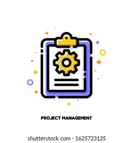 Checkliste für die Aufgabenverwaltung mit Zwischenablage und Ausrüstung für Projektplanung oder effizientes Arbeitskonzept. Flach gefüllter Rahmenstil. Pixel perfekt 64x64. Bearbeitbarer Hub
