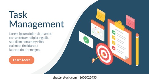 Task Management Concept in Isometric. To Do List and Goal Setting.