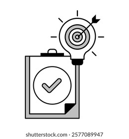 Task Management Icon – Clipboard with Lightbulb Representing Goal Achievement and Strategy