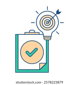 Task Management Icon – Clipboard with Lightbulb Representing Goal Achievement and Strategy