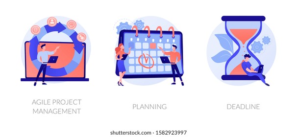 Task management and productivity icons set. Workflow organization and optimization scheme. Agile project management, planning, deadline metaphors. Vector isolated concept metaphor illustrations.