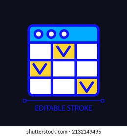 Task Management Software Pixel Perfect RGB Color Icon For Dark Theme. Project Monitoring. Event Deadlines. Simple Filled Line Drawing On Night Mode Background. Editable Stroke. Arial Font Used