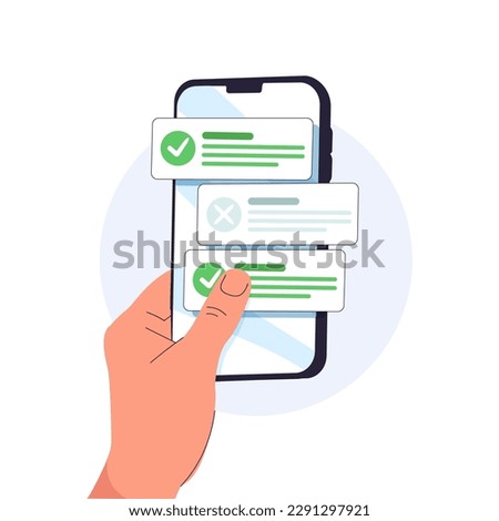 Task management todo check list with mobile phone holding hand, mobile list report for exam, fast progress, level up concept, assignment and exam. Check list icon vector render illustration