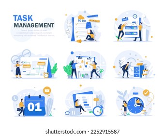 Task management tool flat illustration concept,Task list and deadlines. Effective planning