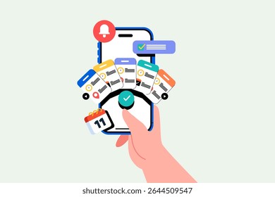 Task Manager Application Interface on Hand Device with Arcs