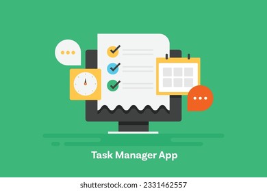 Task manager application. Project management tool. Do list application, Post scheduler. Vector illustration background with icons