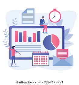 Task Manager flat design. Effective time management, save time, teamwork, planning training activities, organization, working time. Flat vector illustration.