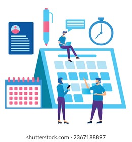 Task Manager flat design. Effective time management, save time, teamwork, planning training activities, organization, working time. Flat vector illustration.