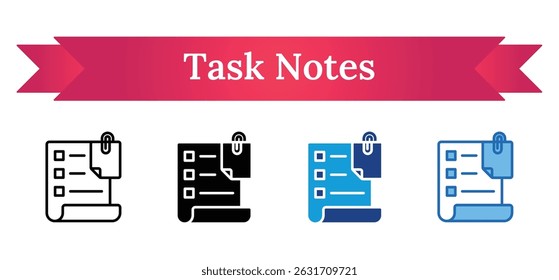 Task Notes - Outline, Glyph Silhouette, Dual Tone, Blue Fill Icon - checklist paper with a clip, representing task planning, to-do lists, or project notes