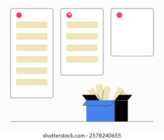 Task Organization Board With Notes In Flat Vector Illustration Symbolizing Workflow, Task Management, And Project Planning, Isolated On White Background