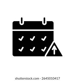 Task Overload Glyph Icon Solid Calendar with Deadline Pressure and Performance Spike Symbol Silhouette Black Icon for Remote Worker Burnout and Productivity Stress