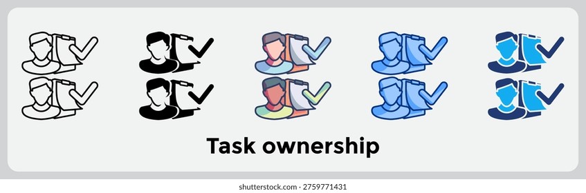 Task Ownership icon symbolizes accountability and clear responsibility within a team. Line, Filled, Color style.