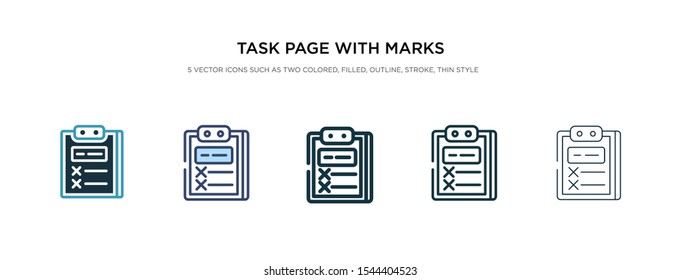 task page with marks icon in different style vector illustration. two colored and black task page with marks vector icons designed in filled, outline, line and stroke style can be used for web,