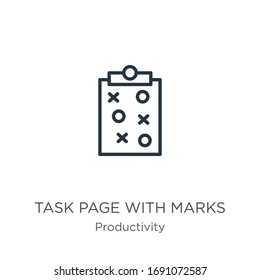 Task page with marks icon. Thin linear task page with marks outline icon isolated on white background from productivity collection. Line vector sign, symbol for web and mobile