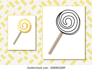 The task for preschool children to develop fine motor skills. Vector illustration. Worksheet for printing. Yellow candy lollipop.