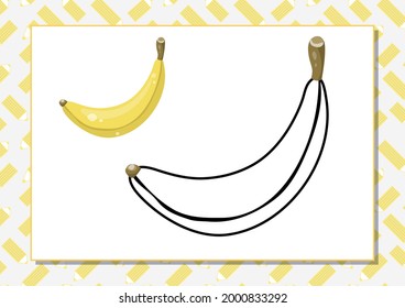 The task for preschool children to develop fine motor skills. Vector illustration. Worksheet for printing. Yellow banana