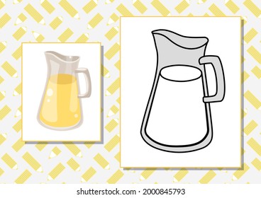 The task for preschool children to develop fine motor skills. Vector illustration. Worksheet for printing. Yellow juice in glass jar.