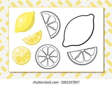 The task for preschool children to develop fine motor skills. Vector illustration. Worksheet for printing. Yellow lemon.