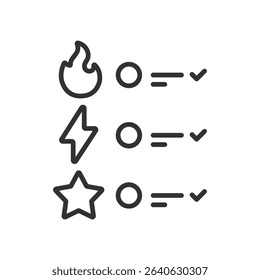 Task prioritization, icon in line design. Task prioritization, to-do list, productivity, focus, time management, workflow, important tasks on white background vector. Task prioritization
