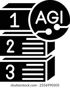 Task Prioritization icon. A stack of numbers with AGI text symbolizing task management and prioritization. Common in productivity and project management tools. Black flat syle.