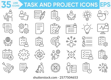 Task and Project line icons.planning, work, flow, task, development, strategy, and more.vector and illustrator set.