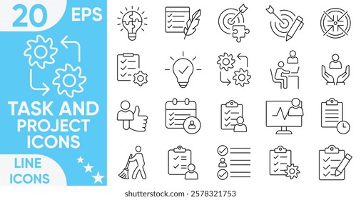 Task and Project line icons.planning, work, flow, task, development, strategy, and more.vector and illustrator set.