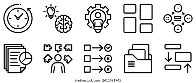 task and project management icon line style set collection.