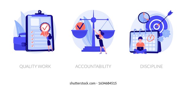 Task and project management icons set. Leadership, career goals and perspectives. Quality work, accountability, discipline metaphors. Vector isolated concept metaphor illustrations.