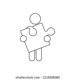 The task, quest. A little man with a puzzle. Vector icon. Game, show, quiz.