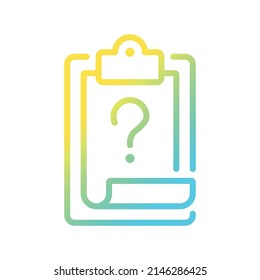 Task question gradient linear vector icon. Test solving. Checklist of done work. Education and business. Thin line color symbol. Modern style pictogram. Vector isolated outline drawing