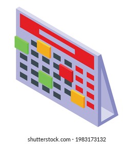 Icono de calendario de programación de tareas. Isometric, icono vectorial del calendario de tareas para el diseño web aislado en fondo blanco