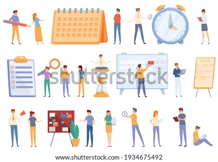 Task schedule icons set. Cartoon set of task schedule vector icons for web design