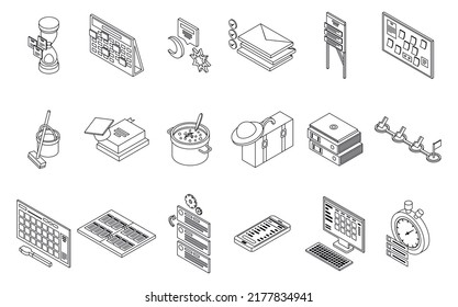 Task schedule icons set. Isometric set of task schedule vector icons thin line outline on white isolated