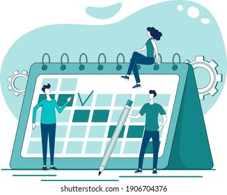 Task schedule.Team of business people planning the schedule of tasks.Teamwork and collaboration of young people.Personal organizer.Business planning and task setting.Flat vector illustration.