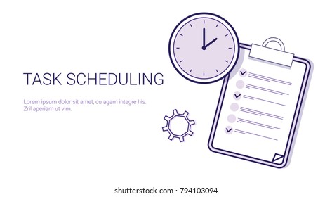 Task Scheduling Effective Planning Concept Time Management Template Web Banner With Copy Space Vector Illustration