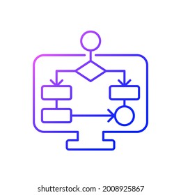 Icono de vector lineal de gradiente de esquemas de tareas. Presentación para el proyecto empresarial. Informe de investigación a distancia. Supervisión del trabajo. Símbolos de color de línea delgada. Pictograma de estilo moderno. Dibujo de contorno aislado del vector