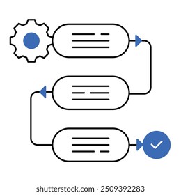 Symbolentwurf für Tasksequenzierung. Stellt Prozessreihenfolge, Effizienz, Workflow-Planung und Projektmanagement dar. Vektorsymbol mit bearbeitbarem Strich.